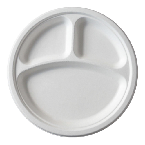 Dispo Disposable Tableware 10" / 500 Plates Bagasse 3 Compartment Round Plates