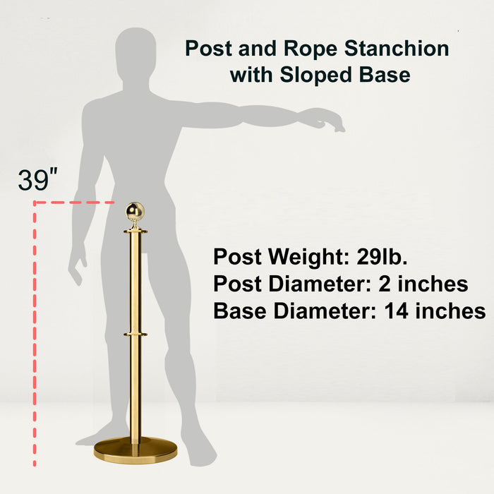Ball Top Dual Rope Stanchion with Sloped Base - Montour Line CLineD - Crowd Control Warehouse