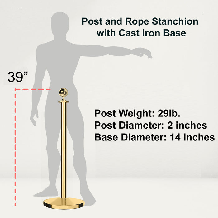 Ball Top Post and Rope Stanchion with Cast Iron Base - Montour Line CILine - Crowd Control Warehouse