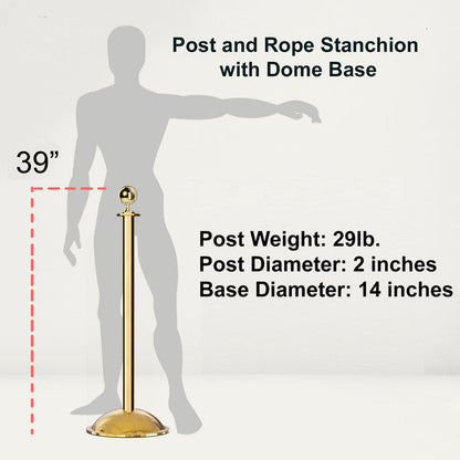 Ball Top Post and Rope Stanchion with Dome Base - Montour Line CDLine - Crowd Control Warehouse
