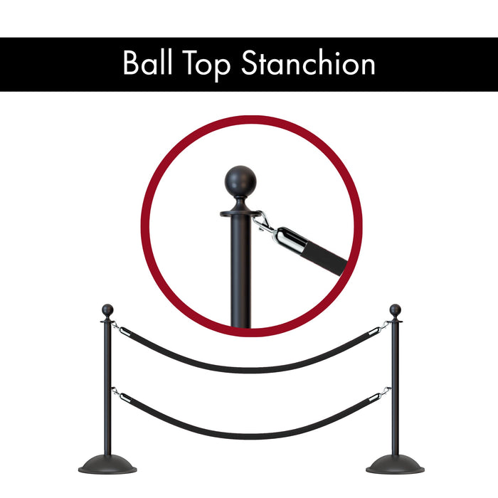 Ball Top Post and Rope Stanchion with Dome Base - Montour Line CDLineD - Crowd Control Warehouse