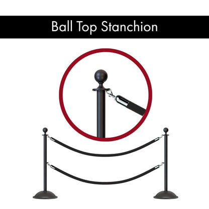 Ball Top Post and Rope Stanchion with Dome Base - Montour Line CDLineD - Crowd Control Warehouse