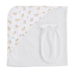 BCC Tiny Puppies Printed Hooded Towel & Mitt