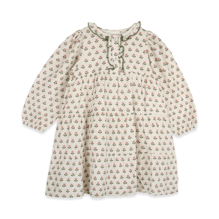 Viverano Bella Block Printed Floral Girl Dress (Organic Cotton) - Front