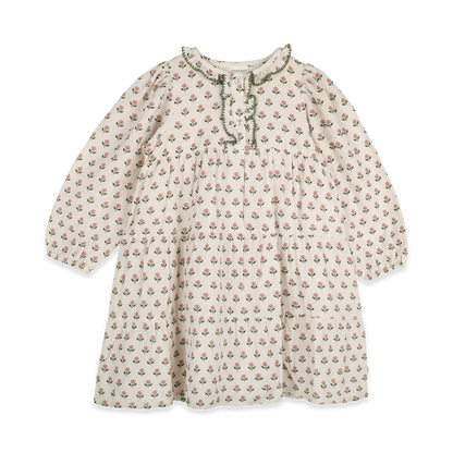 Viverano Bella Block Printed Floral Girl Dress (Organic Cotton) - Front