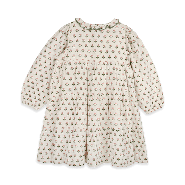 Viverano Bella Block Printed Floral Girl Dress (Organic Cotton) - Back View