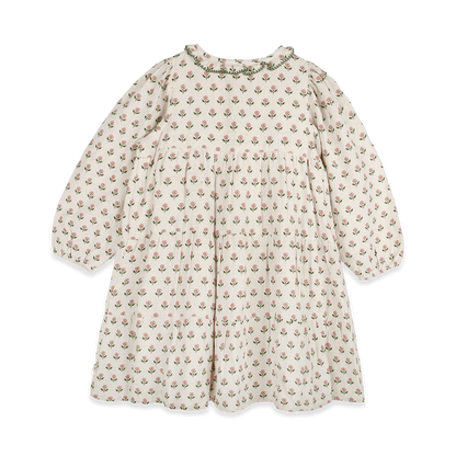 Viverano Bella Block Printed Floral Girl Dress (Organic Cotton) - Back View