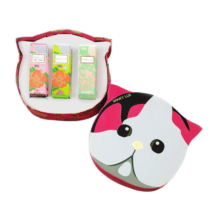 Winky Lux Gift Set Bestseller Kitty Box -- Pink Flower Balm & Clear Matcha Balm & Matte Lip Velour Meow