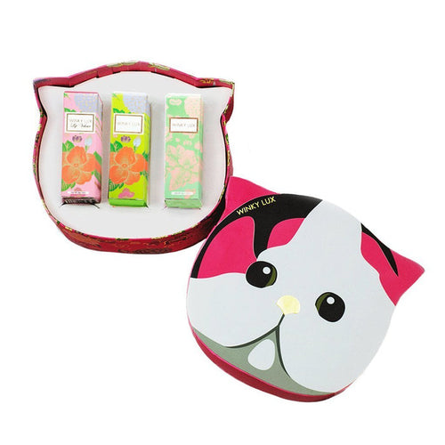Winky Lux Gift Set Bestseller Kitty Box -- Pink Flower Balm & Clear Matcha Balm & Matte Lip Velour Meow