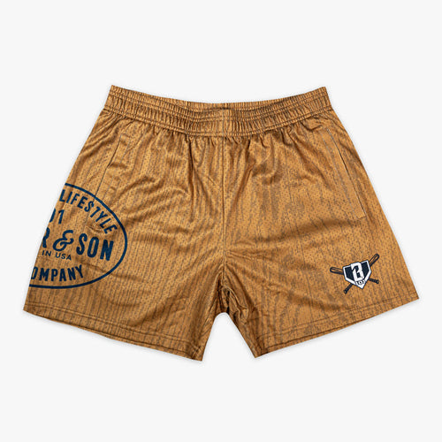 Baseball Lifestyle 101 Youth Mesh Baseball Shorts Brown Front