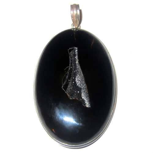 black agate druzy quartz pendant