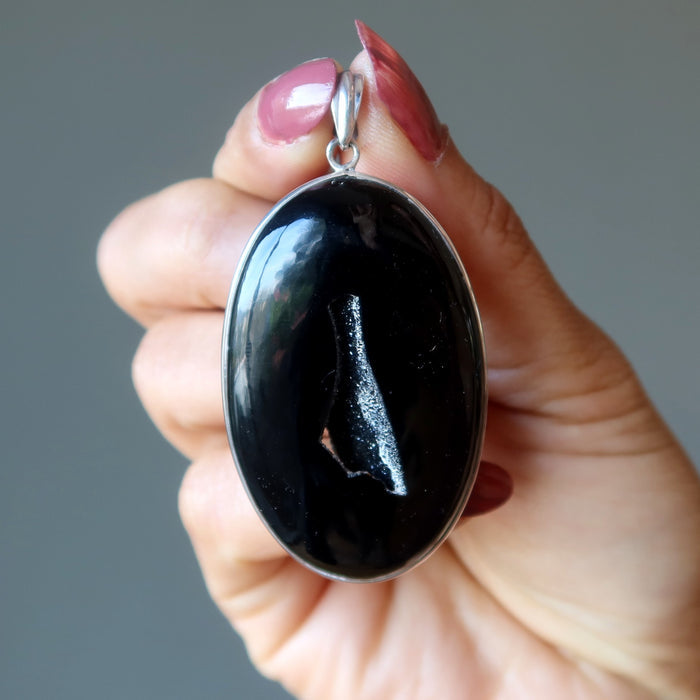 black agate druzy quartz pendant