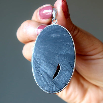black agate druzy quartz pendant