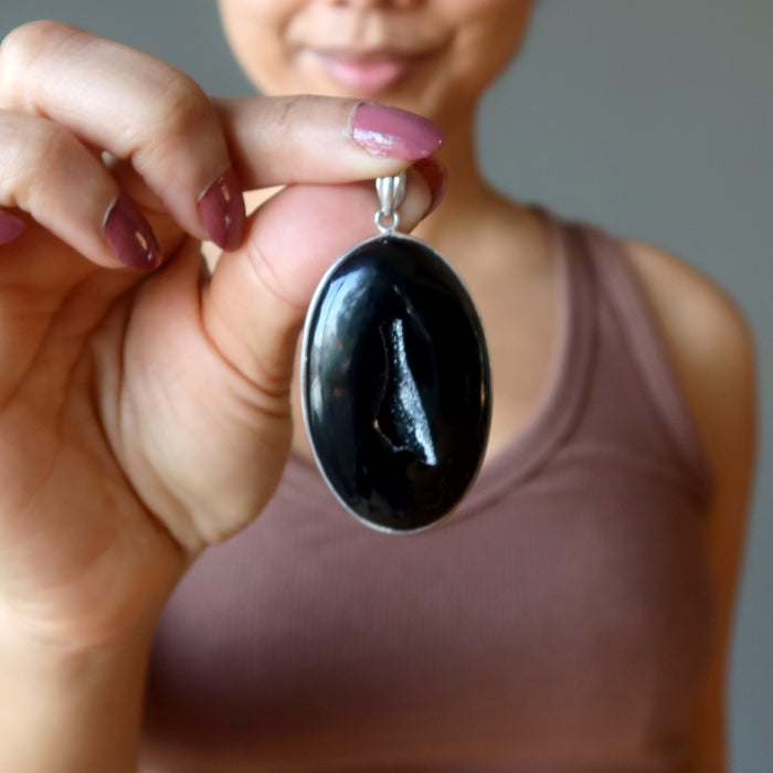black agate druzy quartz pendant
