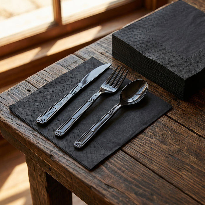 Black Napkins with Diamond Pattern Border