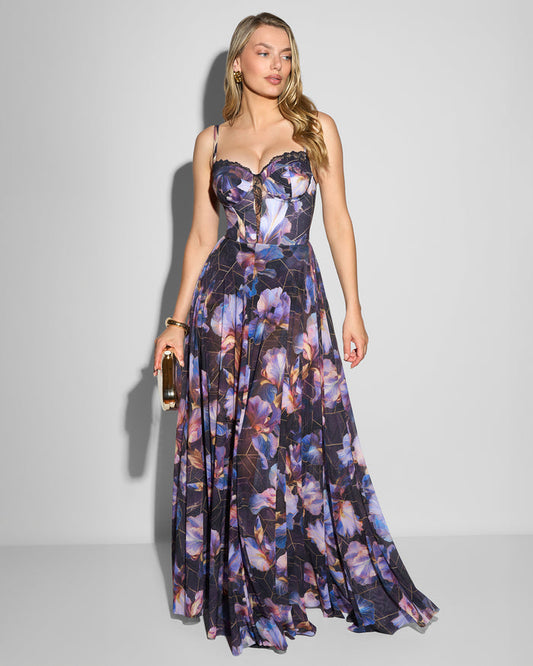 Full body front view of model in Bombshell Maxi Dress - Iris Marble