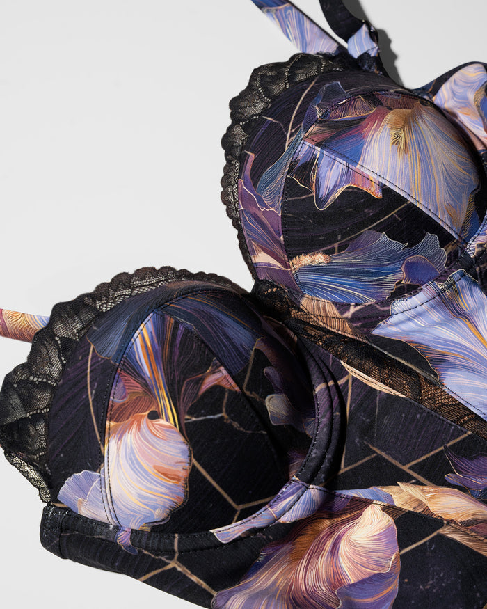 Close up of lace trim on the bust cups of Bombshell Maxi Dress - Iris Marble