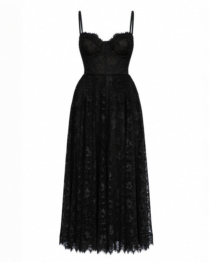 Outline image of Bombshell Midi Dress - Lace Black