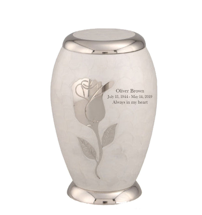 Bouquet Series - White Rose Flat Top Cremation Urn - IUFH126