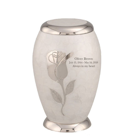 Bouquet Series - White Rose Flat Top Cremation Urn - IUFH126