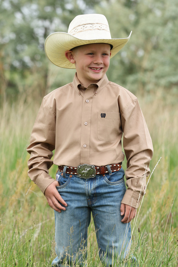 Boy's Cinch Khaki Solid Button-Down Western Shirt