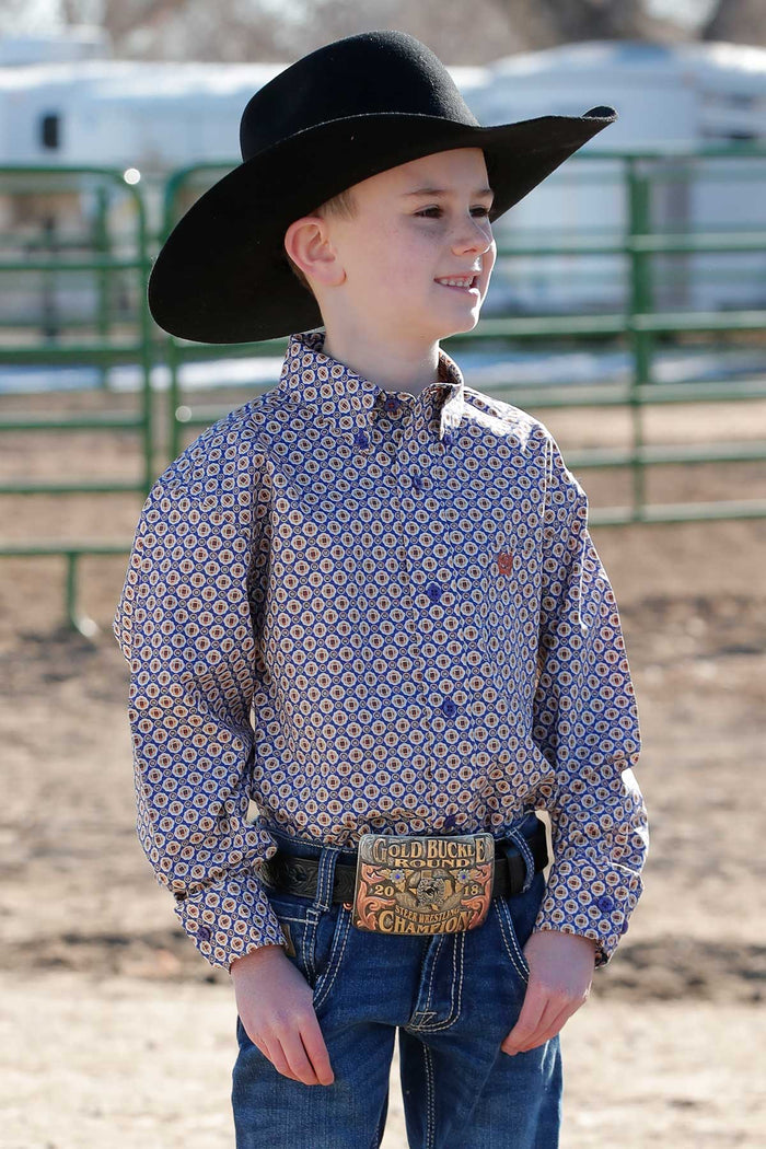 Boy's Cinch Purple Long Sleeve Print Shirt