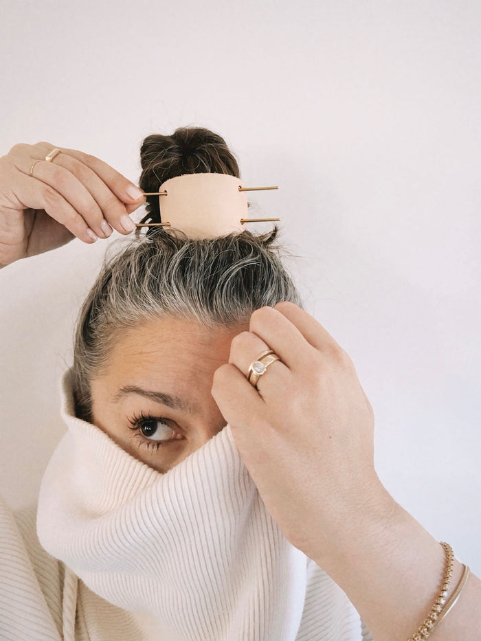 BRASS & LEATHER HAIR PIN