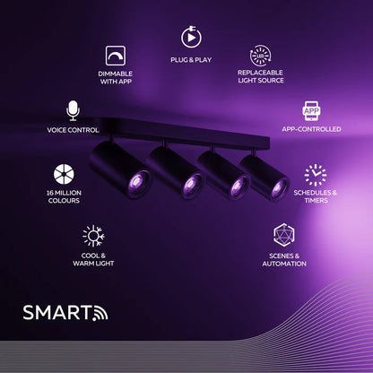 Calex Smart Ceiling Light - 4 Light Spot - Black