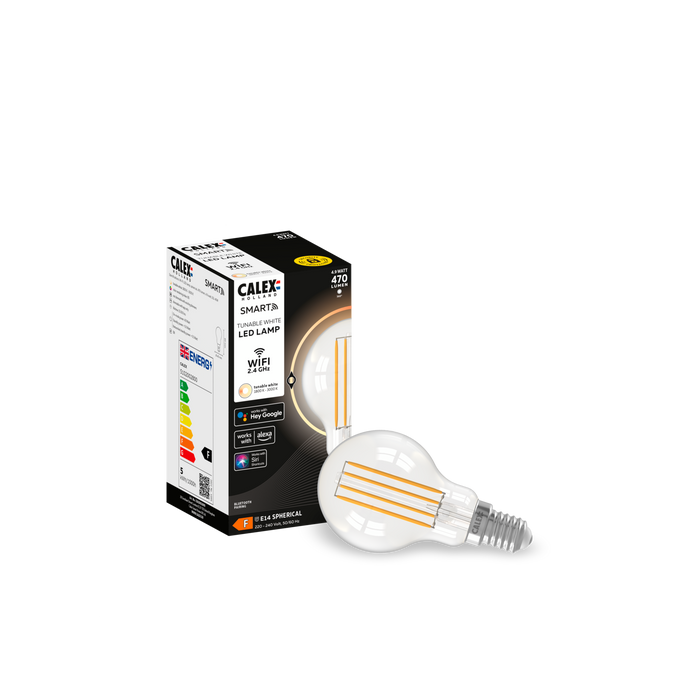 Calex Smart LED Bulb - Filament - E14 - P45 - Clear - 4.9W - Dimmable