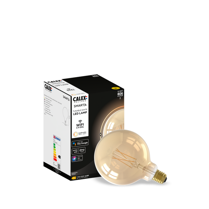 Calex Smart LED Bulb - Filament - E27 - G125 - Gold - 7W - Dimmable