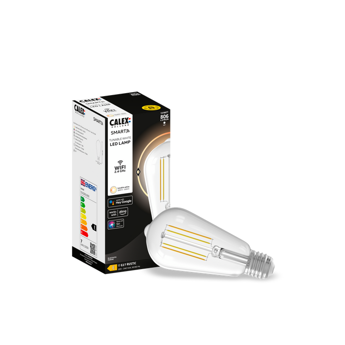 Calex Smart LED Bulb - Filament - E27 - ST64 - Clear - 7W - Dimmable