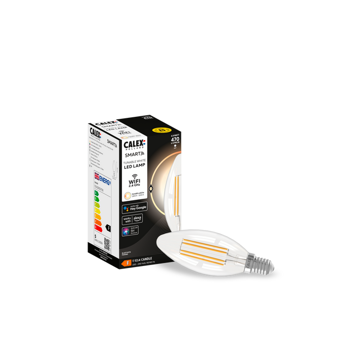 Calex Smart LED Lamp - Filament - E14 - B35 - Clear - 4.9W - Dimmable