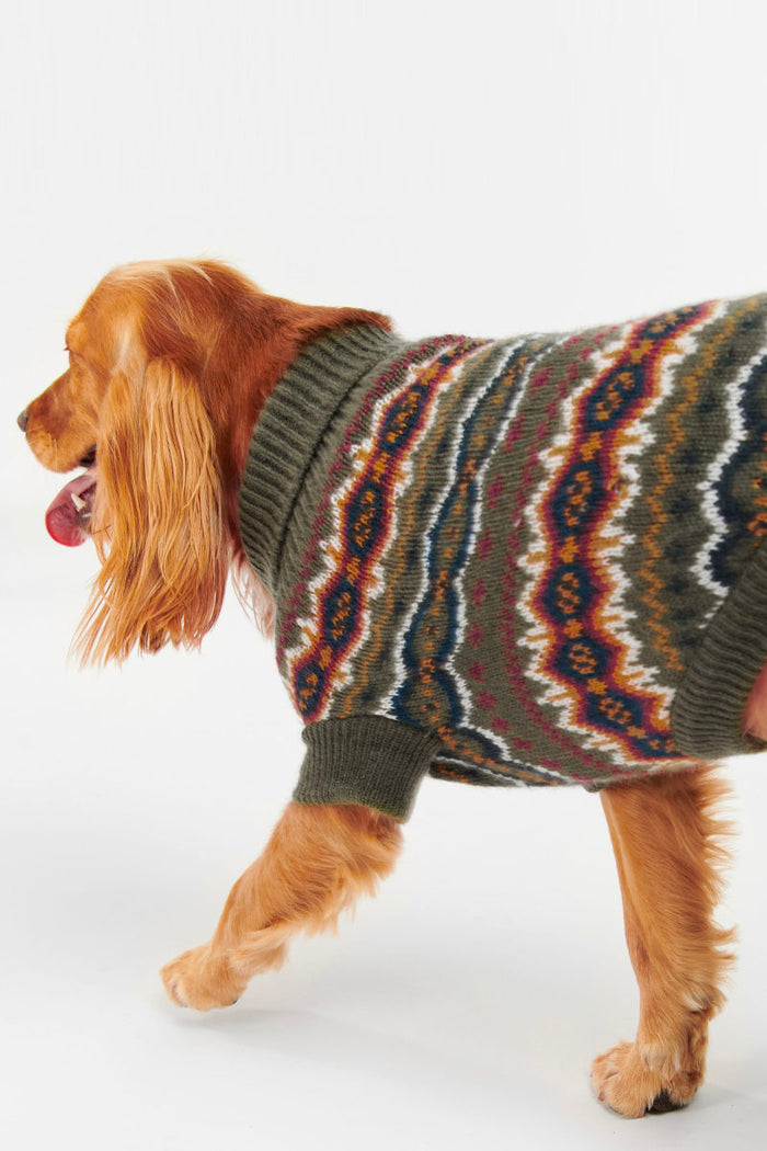CASE FAIR ISLE DOG JUMPER OLIVE