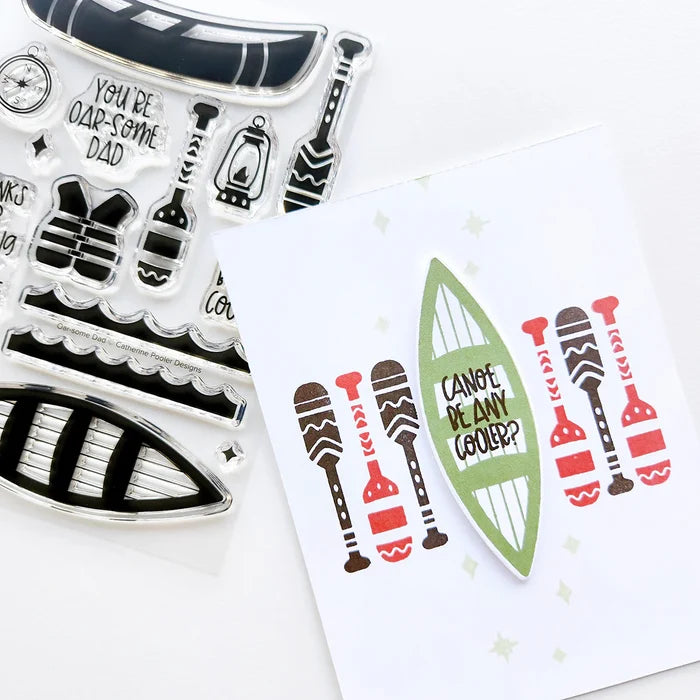 Catherine Pooler - Stamp & Die Set - Oar-some Dad. Available at Embellish Away located in Bowmanville Ontario Canada. Example by Catherine Pooler Designs brand ambassador.