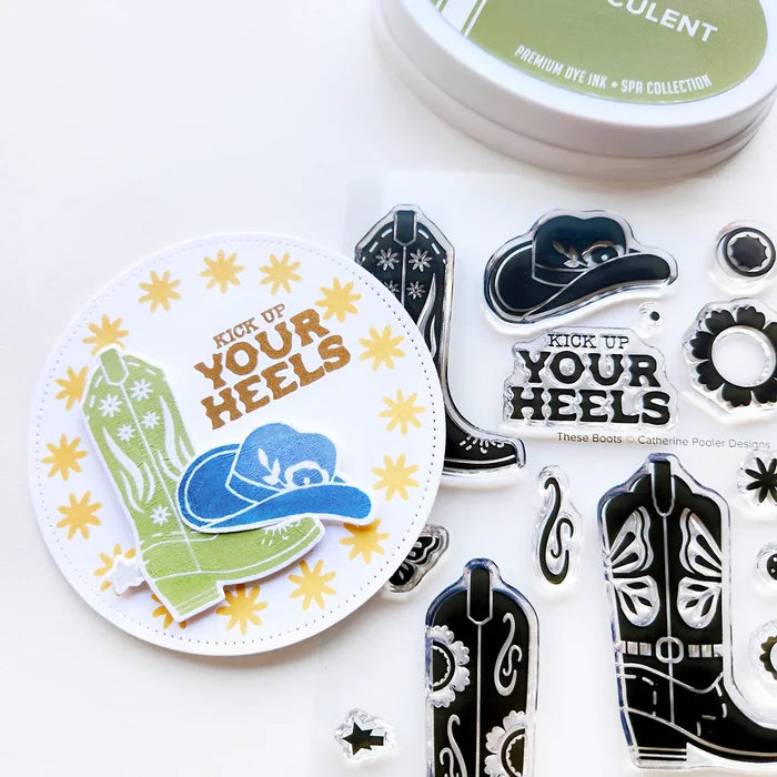 Catherine Pooler - Stamp & Die Set - These Boots. Available at Embellish Away located in Bowmanville Ontario Canada. Example by Catherine Pooler Designs.