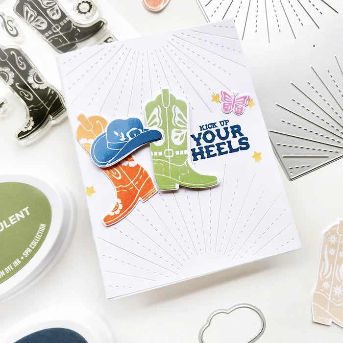 Catherine Pooler - Stamp & Die Set - These Boots. Available at Embellish Away located in Bowmanville Ontario Canada. Example by Catherine Pooler Designs.