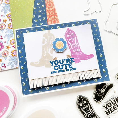 Catherine Pooler - Stamp & Die Set - These Boots. Available at Embellish Away located in Bowmanville Ontario Canada. Example by Catherine Pooler Designs.