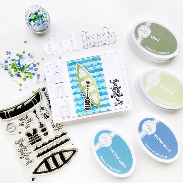 Catherine Pooler - Word Die - Just Dad. Available at Embellish Away located in Bowmanville Ontario Canada. Example by Catherine Pooler Designs brand Ambassador.