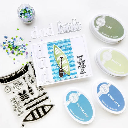 Catherine Pooler - Word Die - Just Dad. Available at Embellish Away located in Bowmanville Ontario Canada. Example by Catherine Pooler Designs brand Ambassador.