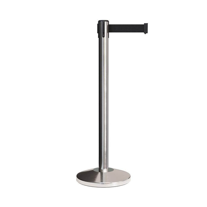 CCW Series RBB - 100 Retractable Belt Barrier Polished Stainless Steel Post - 11 Ft. Belt - Crowd Control Warehouse