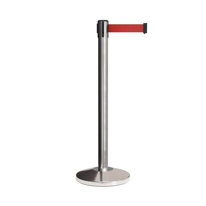 CCW Series RBB - 100 Retractable Belt Barrier Polished Stainless Steel Post - 11 Ft. Belt - Crowd Control Warehouse
