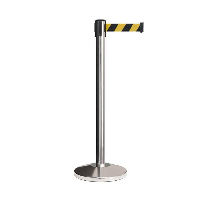 CCW Series RBB - 100 Retractable Belt Barrier Polished Stainless Steel Post - 11 Ft. Belt - Crowd Control Warehouse