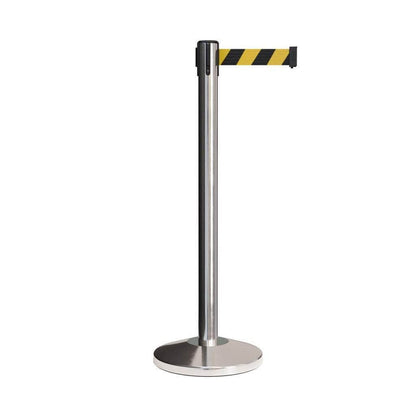 CCW Series RBB - 100 Retractable Belt Barrier Polished Stainless Steel Post - 11 Ft. Belt - Crowd Control Warehouse
