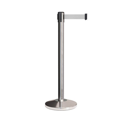 CCW Series RBB - 100 Retractable Belt Barrier Polished Stainless Steel Post - 11 Ft. Belt - Crowd Control Warehouse