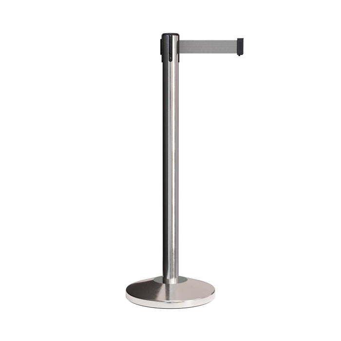 CCW Series RBB - 100 Retractable Belt Barrier Polished Stainless Steel Post - 11 Ft. Belt - Crowd Control Warehouse