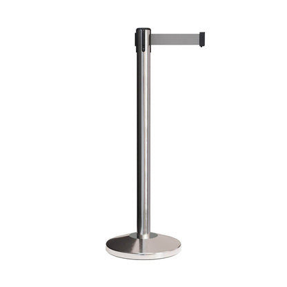 CCW Series RBB - 100 Retractable Belt Barrier Polished Stainless Steel Post - 11 Ft. Belt - Crowd Control Warehouse