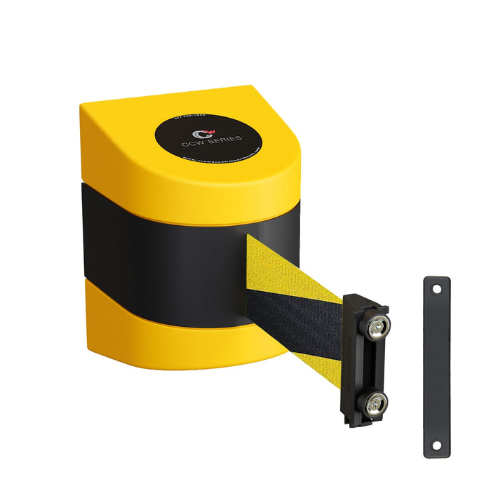 CCW Series WMB 220 - Wall Mounted Retractable Belt Barrier - Yellow Magnetic ABS Case - 7.5, 10, 13, & 15 Ft. Belts - Crowd Control Warehouse