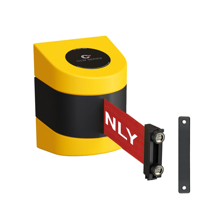 CCW Series WMB 220 - Wall Mounted Retractable Belt Barrier - Yellow Magnetic ABS Case - 7.5, 10, 13, & 15 Ft. Belts - Crowd Control Warehouse