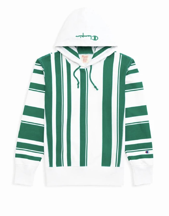 Champion Europe Graphic Stripe Reverse Weave Hoodie White/green Stripe