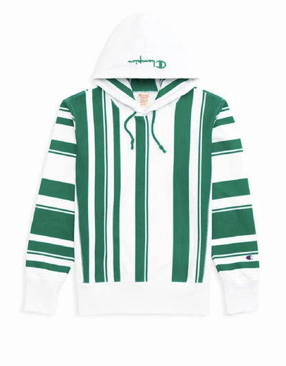 Champion Europe Graphic Stripe Reverse Weave Hoodie White/green Stripe
